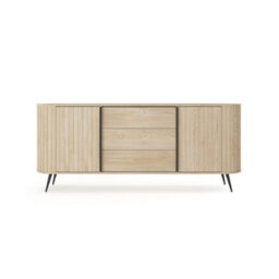 Arte Lovi Sideboard Cabinet 196Cm - Oak Cremona & Black Modern Storage Unit With Sliding Doors And Drawers - thumbnail 6
