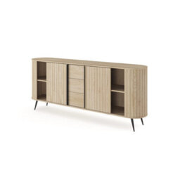 Arte Lovi Sideboard Cabinet 196Cm - Oak Cremona & Black Modern Storage Unit With Sliding Doors And Drawers - thumbnail 4