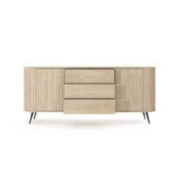 Arte Lovi Sideboard Cabinet 196Cm - Oak Cremona & Black Modern Storage Unit With Sliding Doors And Drawers - thumbnail 7