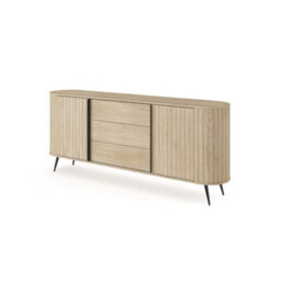 Arte Lovi Sideboard Cabinet 196Cm - Oak Cremona & Black Modern Storage Unit With Sliding Doors And Drawers - thumbnail 3