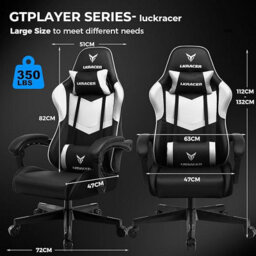Luckracer Gaming Chair, Massage Ergonomic Computer Chair Lumbar Support High Back Height Adjustable Gaming Chair, White - thumbnail 2