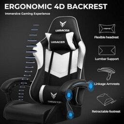 Luckracer Gaming Chair, Massage Ergonomic Computer Chair Lumbar Support High Back Height Adjustable Gaming Chair, White - thumbnail 4
