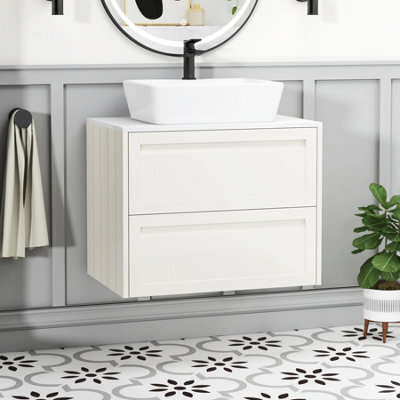 Royal Bathrooms Royal Bathroom Elmore 700mm Classic White Wall Mounted Countertop Bathroom Vanity Unit 2 Drawer With Cube Basin - image 1