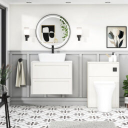 Royal Bathrooms Royal Bathroom Elmore 700mm Classic White Wall Mounted Countertop Bathroom Vanity Unit 2 Drawer With Cube Basin - thumbnail 5