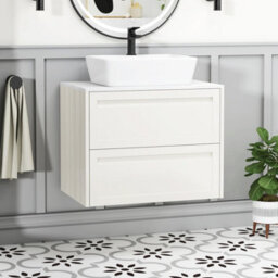 Royal Bathrooms Royal Bathroom Elmore 700mm Classic White Wall Mounted Countertop Bathroom Vanity Unit 2 Drawer With Cube Basin - thumbnail 1