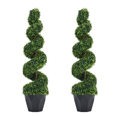 Living And Home 2 Pcs Boxwood Tree Artificial Spiral Topiary Plant House Plant Garden Artificial Plant H 120 Cm - image 1
