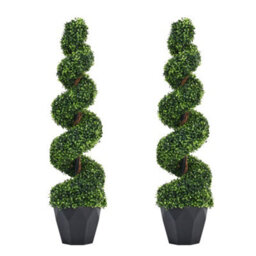 Living And Home 2 Pcs Boxwood Tree Artificial Spiral Topiary Plant House Plant Garden Artificial Plant H 120 Cm - thumbnail 1