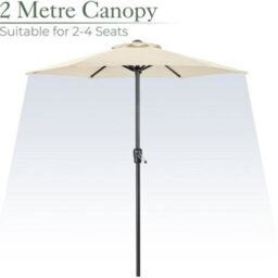 Christow 2M Parasol Sun Shade Umbrella Steel With Crank - Cream - thumbnail 3