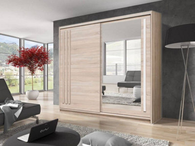 Arte Effect 2 Mirrored Sliding Door Wardrobe In Oak Sonoma - W2000mm H2160mm D590mm, Sleek And Modern - image 1