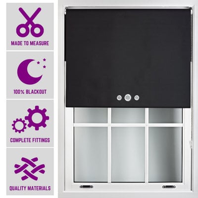 Furnished Triple Eyelets Blackout Window Blinds Free Cut Service - Black (W)210Cm X (L)210Cm - image 1