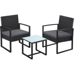 Songmics Outdoor 3-Piece Furniture Set, Pe Rattan For Bistro Or Porch Use, Convenient Assembly, 2 Chairs And Table, Black And Grey - thumbnail 7