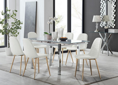 Furniturebox Uk Enna White Glass Extending Dining Table And 6 White Corona Gold Leg Chairs - image 1