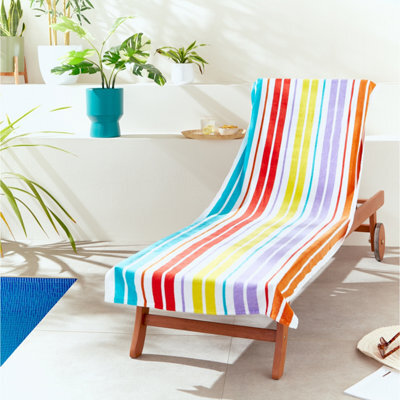 Catherine Lansfield Rainbow Stripe Bright Beach Towel Lounger 76X200Cm - image 1
