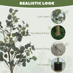 Homcom 2 Pack Artificial Plants, Faux Silk Eucalyptus Trees, 120Cm - thumbnail 4