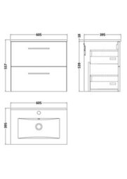 Balterley Level Modern Bathroom 2 Soft Close Drawer & Minimalist Wall Hung Vanity Unit Basin, Dark Grey, 440mm - thumbnail 2