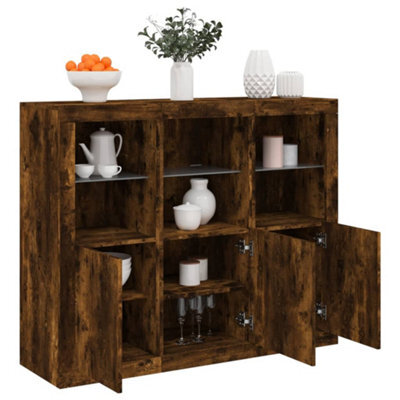 Berkfield Sideboards With Led Lights 3 Pcs Smoked Oak Engineered Wood - image 1
