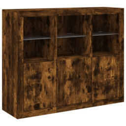 Berkfield Sideboards With Led Lights 3 Pcs Smoked Oak Engineered Wood - thumbnail 5