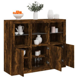 Berkfield Sideboards With Led Lights 3 Pcs Smoked Oak Engineered Wood - thumbnail 1