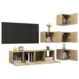 Berkfield 6 Piece Tv Cabinet Set Sonoma Oak Engineered Wood - thumbnail 3
