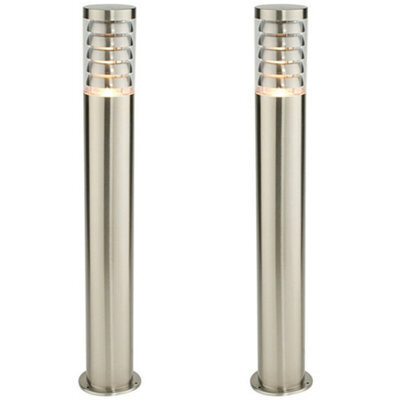 2 Pack Outdoor Garden Bollard Light 80Cm Brushed Steel 9W Outside Lamp Post Ip44 - image 1