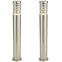 2 Pack Outdoor Garden Bollard Light 80Cm Brushed Steel 9W Outside Lamp Post Ip44