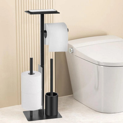Free Standing Stainless Steel Toilet Paper Holder With Toilet Brush Bathroom Storage Stand - image 1