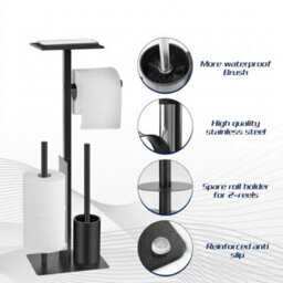 Free Standing Stainless Steel Toilet Paper Holder With Toilet Brush Bathroom Storage Stand - thumbnail 3