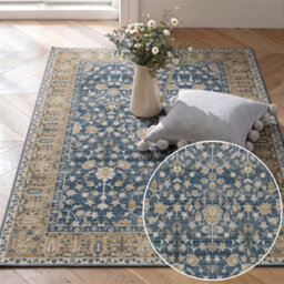 Vintage Foldable & Washable Rugs Non Slip Area Carpet Low Pile Soft Printed Floor Mat (160 X 200 Cm) - thumbnail 2