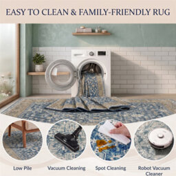 Vintage Foldable & Washable Rugs Non Slip Area Carpet Low Pile Soft Printed Floor Mat (160 X 200 Cm) - thumbnail 5