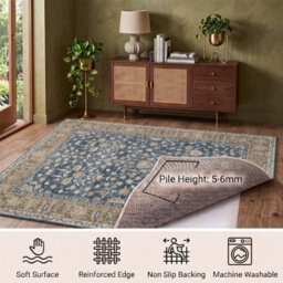 Vintage Foldable & Washable Rugs Non Slip Area Carpet Low Pile Soft Printed Floor Mat (160 X 200 Cm) - thumbnail 6