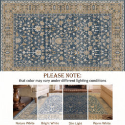 Vintage Foldable & Washable Rugs Non Slip Area Carpet Low Pile Soft Printed Floor Mat (160 X 200 Cm) - thumbnail 7