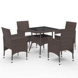 Walplus 5 Piece Garden Dining Set Poly Rattan And Tempered Glass Brown - thumbnail 1
