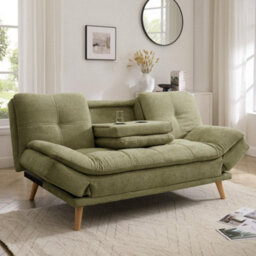 Home Detail Lilly Clic-Clac Sofa Bed With Pull-Down Cupholder Tray And Adjustable Armrests, Sage Green Chenille