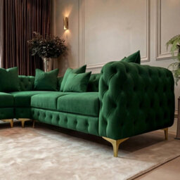 Sofaya Monaco 5 Seater Green Chesterfield Corner Chaise Sofa Velvet L Shaped - Deep Buttoned Upholstery Couch - thumbnail 6