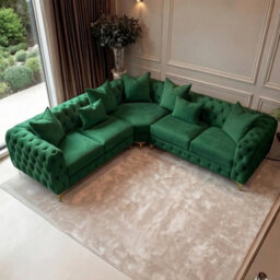Sofaya Monaco 5 Seater Green Chesterfield Corner Chaise Sofa Velvet L Shaped - Deep Buttoned Upholstery Couch - thumbnail 7