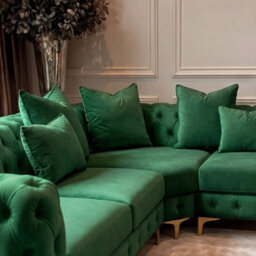 Sofaya Monaco 5 Seater Green Chesterfield Corner Chaise Sofa Velvet L Shaped - Deep Buttoned Upholstery Couch - thumbnail 4