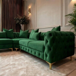 Sofaya Monaco 5 Seater Green Chesterfield Corner Chaise Sofa Velvet L Shaped - Deep Buttoned Upholstery Couch - thumbnail 3
