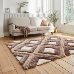 Beige Brown Modern Shaggy Geometric Rug For Dining Room-80Cm X 150Cm - thumbnail 2
