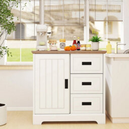 Farmhouse Sideboard Buffet Cabinet Kitchen Pantry Storage Cabinet White - thumbnail 3
