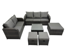 Fimous Wicker Pe Rattan Garden Outdoor Furniture Set Love Sofa Square Coffee Table Set With 3 Stools Dark Grey Mixed - thumbnail 1