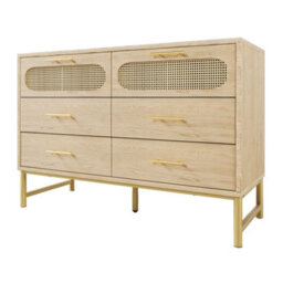 Btm Oak Rattan Sideboard With 6 Drawers Storage Cabinet For Living Room Bedroom And Hallway 120 X 40 X 74 Cm - thumbnail 9