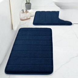 Navy 2-Piece Memory Foam Bath Mat Set: Non-Slip Rectangle (80X50Cm) & Pedestal (60X50Cm) Rugs