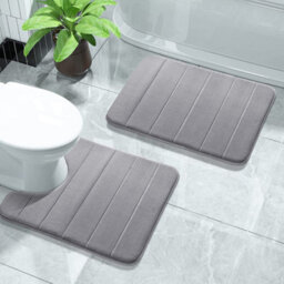 Navy 2-Piece Memory Foam Bath Mat Set: Non-Slip Rectangle (80X50Cm) & Pedestal (60X50Cm) Rugs - thumbnail 2