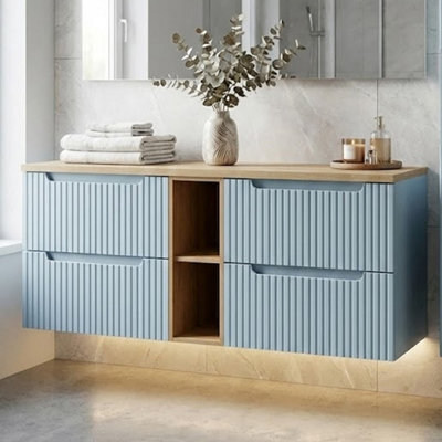 Heze Furniture Noca Bathroom Cabinet 140Cm With Worktop And Open Shelf In Baby Blue - image 1