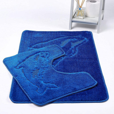 Homes & Linen Dolphin Royal Blue Bath Mats Non Slip Bathroom Mats 2 Piece Pedestal And Bath Mat Set