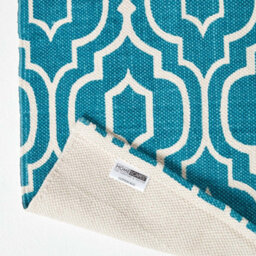 Homescapes Riga Teal And White 100% Cotton Printed Patterned Rug, 90 X 150 Cm - thumbnail 5