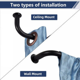 Aspire Homeware Blackout Metal Curtain Pole With Curve Finials Heavy Duty Extendable Rod 120-210 Cm (Matte Black) - thumbnail 4