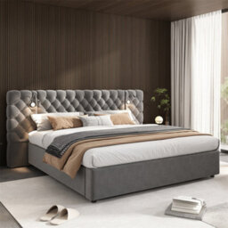 Abrihome Super King Size Velvet Storage Bed, Upholstered Bed, Hydraulic Ottoman Frame With Wide Headboard, Grey - thumbnail 6