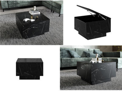 Impact Furniture Coffee Table With Storage Black Marble Effect Lift Up Square Storage Lamp Sofa Side Table Moon - image 1