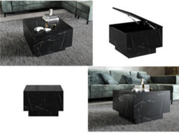 Impact Furniture Coffee Table With Storage Black Marble Effect Lift Up Square Storage Lamp Sofa Side Table Moon